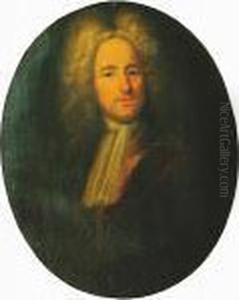 A Three Quarter Length Portrait Of A Gentleman In A Powdered Wig Oil Painting by Hyacinthe Rigaud