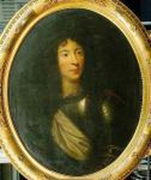 A Three Quarter Length Portrait Of A Gentleman In Armour Oil Painting by Hyacinthe Rigaud