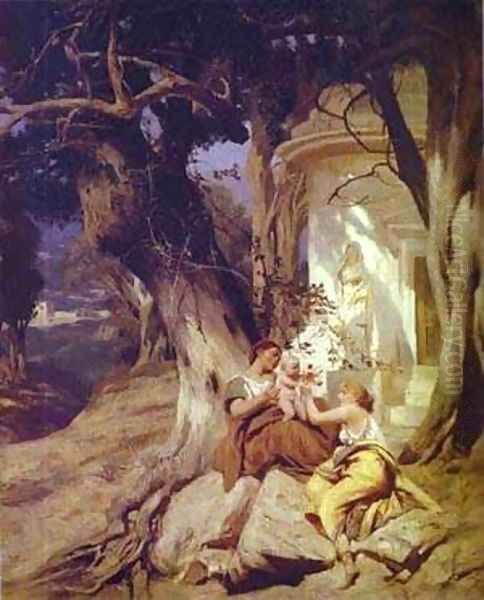 By A Temple (Idyll) 1881 Oil Painting by Henryk Hector Siemiradzki