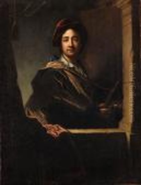 Portrait Of The Artist, Half-length, At A Casement Oil Painting by Hyacinthe Rigaud