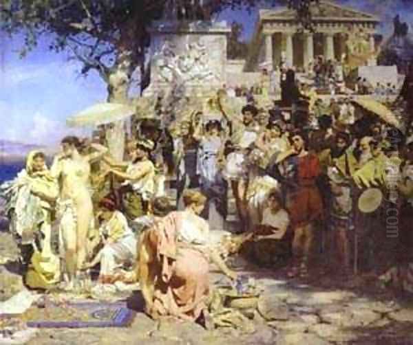 Phryne At The Festival Of Poseidon In Eleusin Detail 1889 Oil Painting by Henryk Hector Siemiradzki