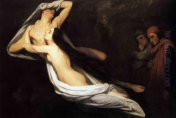 The Ghosts of Paolo and Francesca Appear to Dante and Virgil 1835 Oil Painting by Ary Scheffer