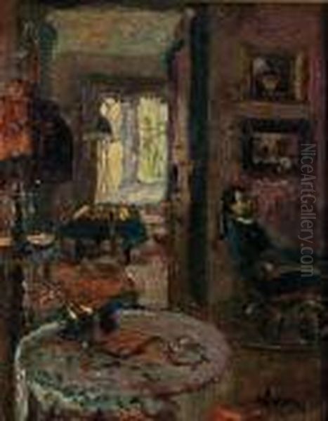 Interior Oil Painting by Jozsef Rippl-Ronai