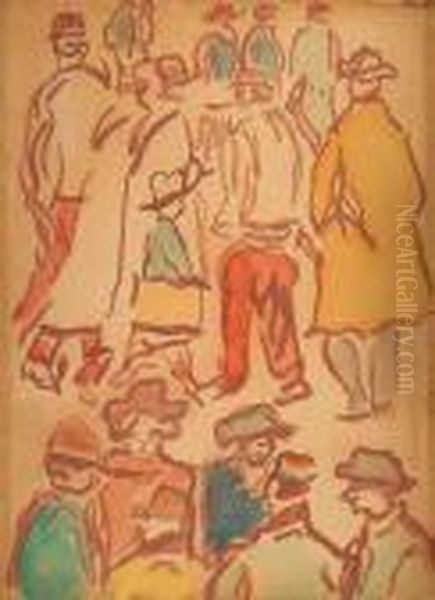 Personnages Dans La Rue Oil Painting by Jozsef Rippl-Ronai