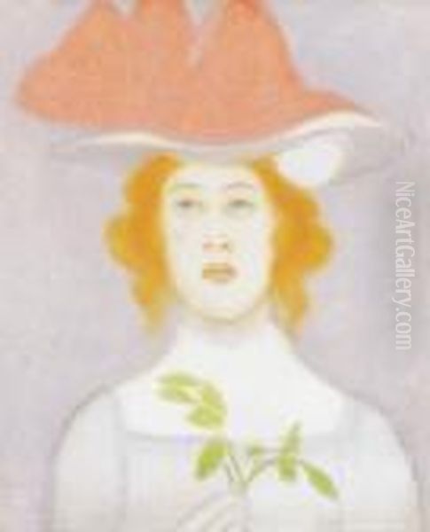 Red Haired Woman In Hat Oil Painting by Jozsef Rippl-Ronai