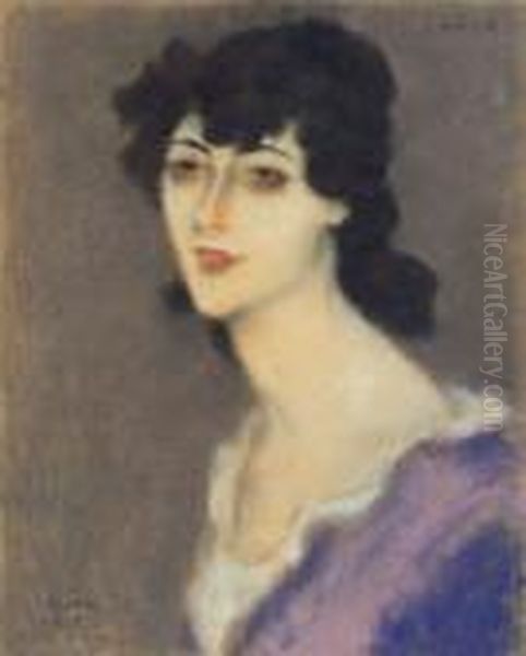 Zorka In Lilac Dress Oil Painting by Jozsef Rippl-Ronai