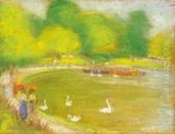 Punters On The Varosliget Lake Oil Painting by Jozsef Rippl-Ronai