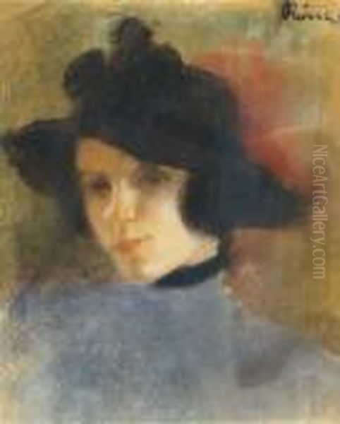 Young Woman In Black Hat Oil Painting by Jozsef Rippl-Ronai