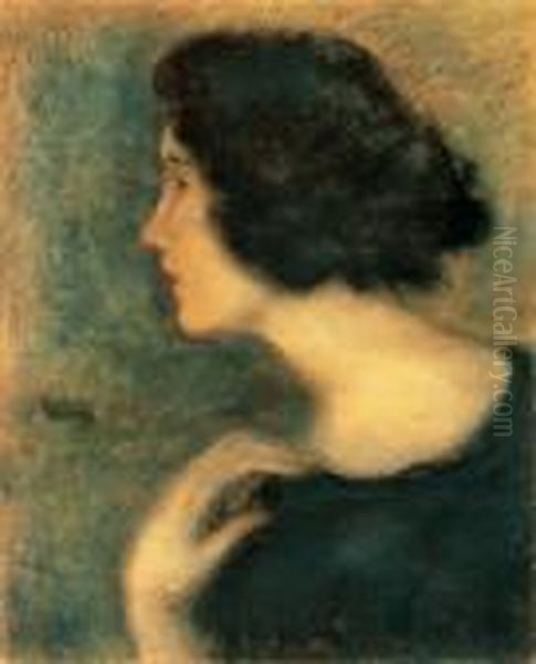 Black-haired Girl Oil Painting by Jozsef Rippl-Ronai