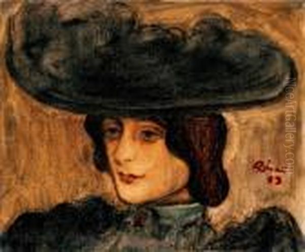 Parisian Woman In A Hat Oil Painting by Jozsef Rippl-Ronai