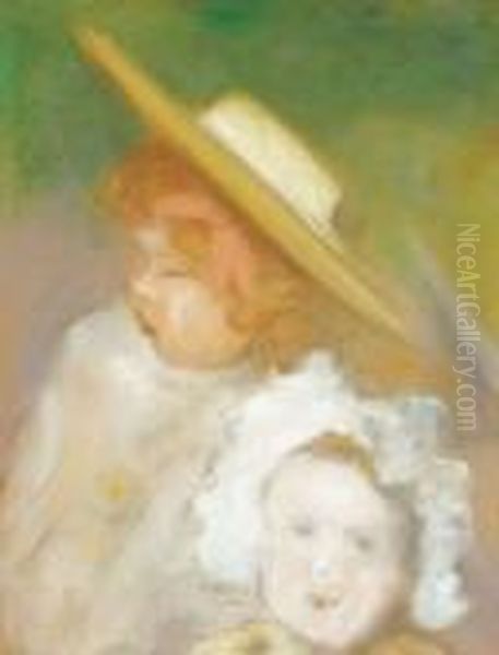 Two Children Oil Painting by Jozsef Rippl-Ronai