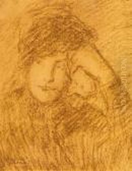 Woman Elbowing (a Sudden Impression) Oil Painting by Jozsef Rippl-Ronai