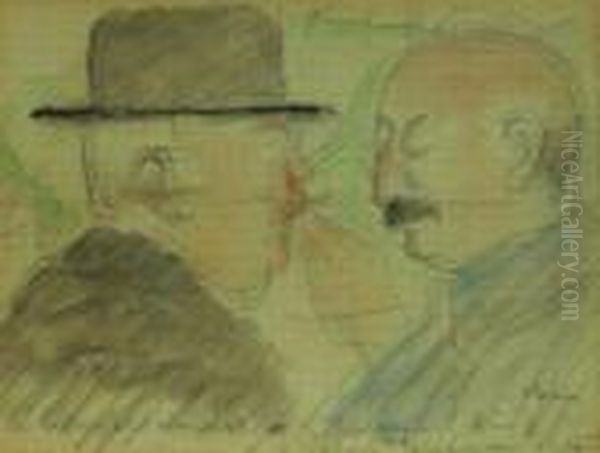 Two Heads Oil Painting by Jozsef Rippl-Ronai