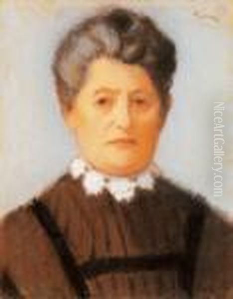 Elderly Lady With A Lace Collar Oil Painting by Jozsef Rippl-Ronai