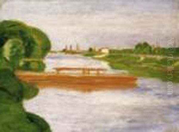 Waterside Landscape, Late 1890s Oil Painting by Jozsef Rippl-Ronai