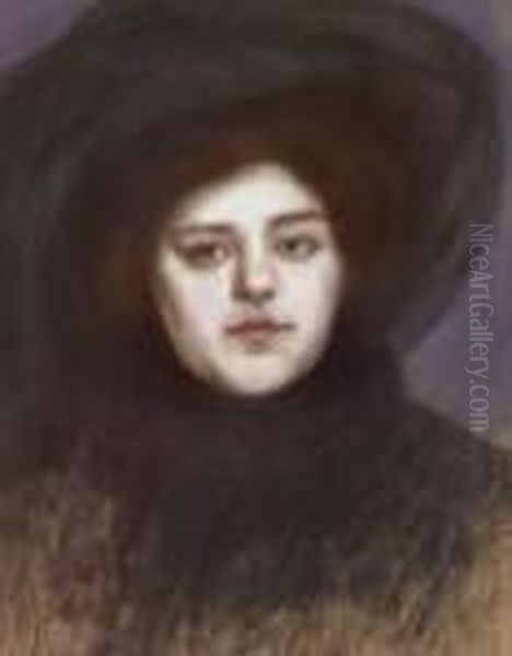 Feketekalapos Holgy Arkepe Oil Painting by Jozsef Rippl-Ronai