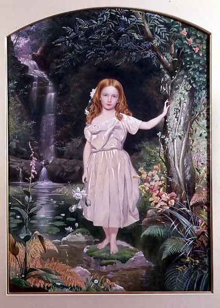 A Girl Standing by a Waterfall Oil Painting by John Simmons