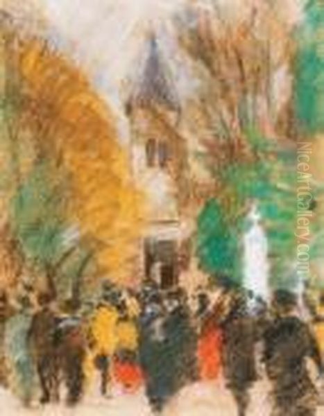 On The Church Square Oil Painting by Jozsef Rippl-Ronai