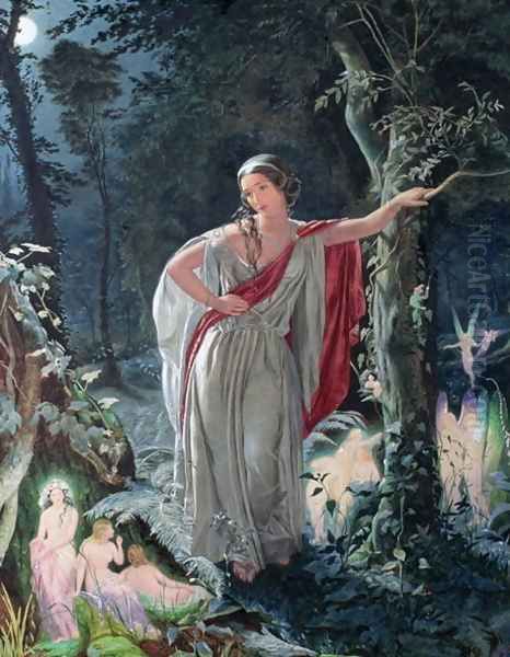 A Midsummer Night's Dream: Hermia Surrounded by Puck and the Fairies, 1861 Oil Painting by John Simmons