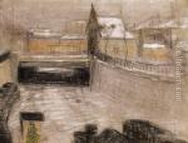 Parisian Snow Oil Painting by Jozsef Rippl-Ronai