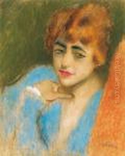 Girl In Blue Dress Oil Painting by Jozsef Rippl-Ronai