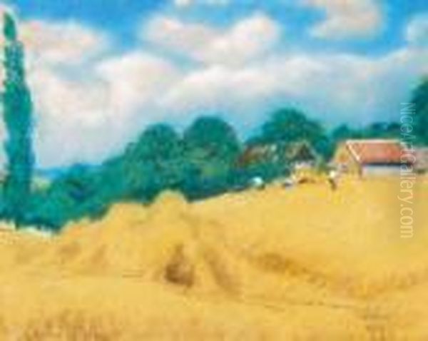 Landscape In Somogy With Golden Ears Oil Painting by Jozsef Rippl-Ronai