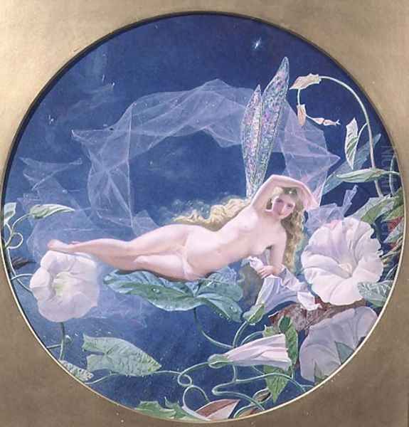 Titania Lying on a Leaf Oil Painting by John Simmons