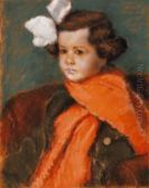 Portrait Of A Girl With A Red Scarf Oil Painting by Jozsef Rippl-Ronai