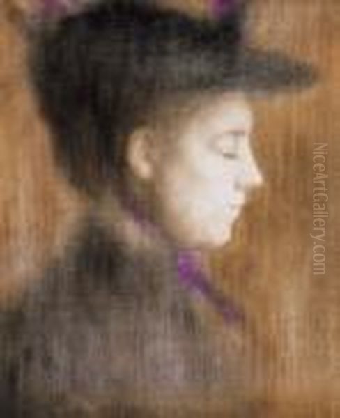 Woman In Paris With Purple Scarf Oil Painting by Jozsef Rippl-Ronai