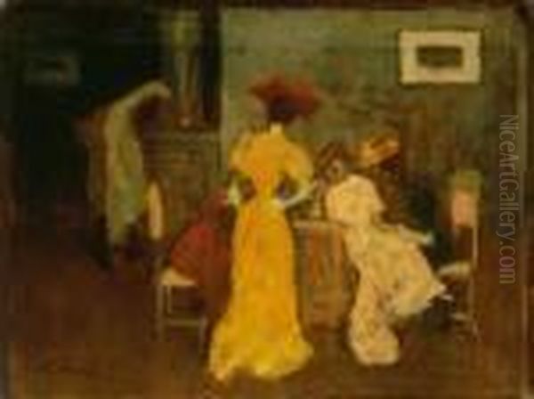 Ladies In Suite Oil Painting by Jozsef Rippl-Ronai