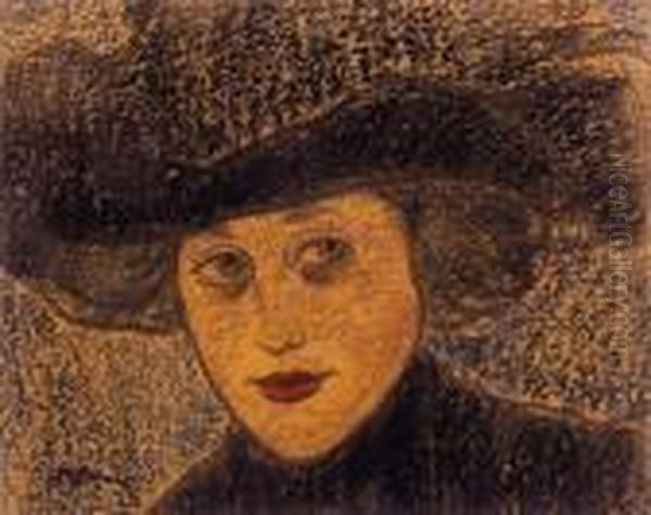 Woman In Black Hat, About 1910 Oil Painting by Jozsef Rippl-Ronai