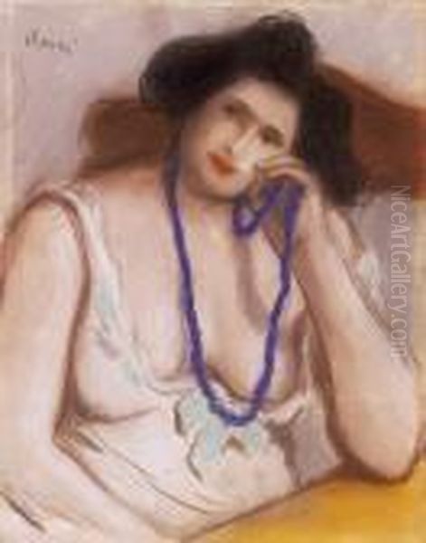 Woman With Blue Necklet Oil Painting by Jozsef Rippl-Ronai