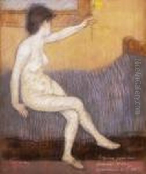 Nude With Yellow Narcissus Oil Painting by Jozsef Rippl-Ronai