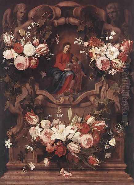 Floral Wreath with Madonna and Child Oil Painting by Daniel Seghers