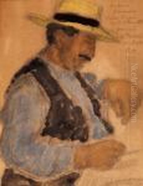 Man In Yellow Hat Oil Painting by Jozsef Rippl-Ronai