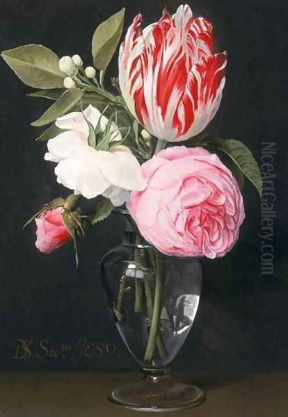 Flowers in a glass vase Oil Painting by Daniel Seghers