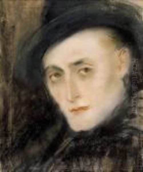 Male Head With A Hat Oil Painting by Jozsef Rippl-Ronai