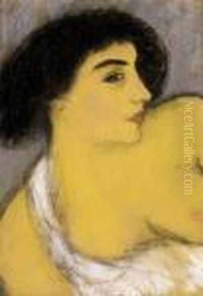 Yellow-skinned Woman With A Cleavage Oil Painting by Jozsef Rippl-Ronai