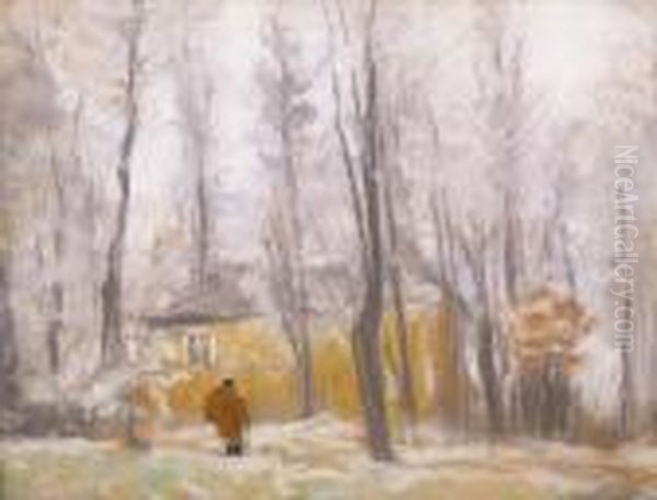 The Garden Of The Rome Villa In Winter Oil Painting by Jozsef Rippl-Ronai