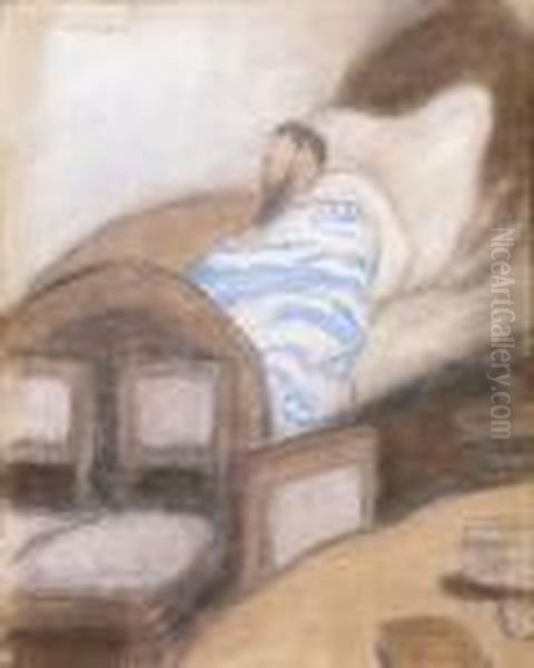 My Father In Flu Oil Painting by Jozsef Rippl-Ronai