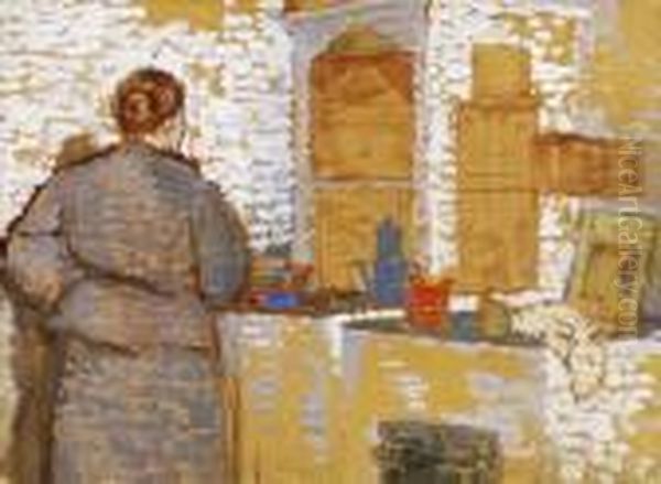 In The Kitchen Oil Painting by Jozsef Rippl-Ronai