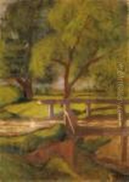 Landscape In Somodor With A Bridge Oil Painting by Jozsef Rippl-Ronai