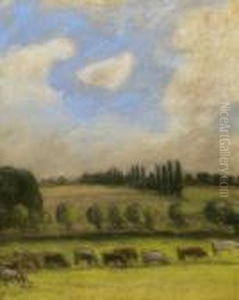 Cows Pasturing Oil Painting by Jozsef Rippl-Ronai