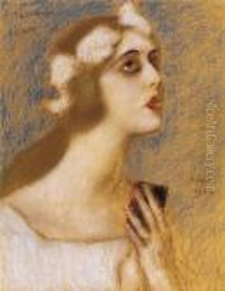 The Actress Lili Darvas In The Ferenc Molnar's Play; The Eternal And Terrestrial Love Oil Painting by Jozsef Rippl-Ronai