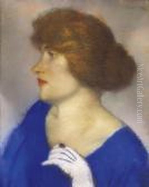 Blue - Dressed Lady Oil Painting by Jozsef Rippl-Ronai