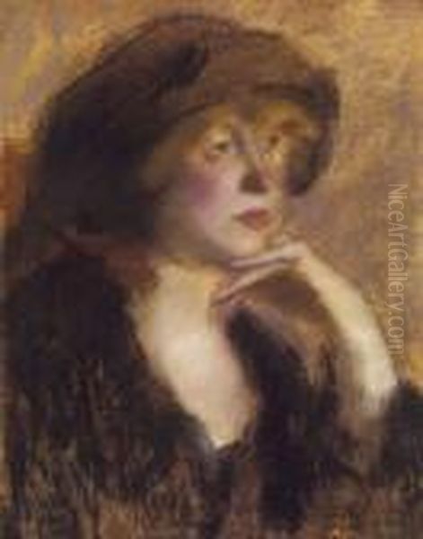 Lady In A Hat Oil Painting by Jozsef Rippl-Ronai