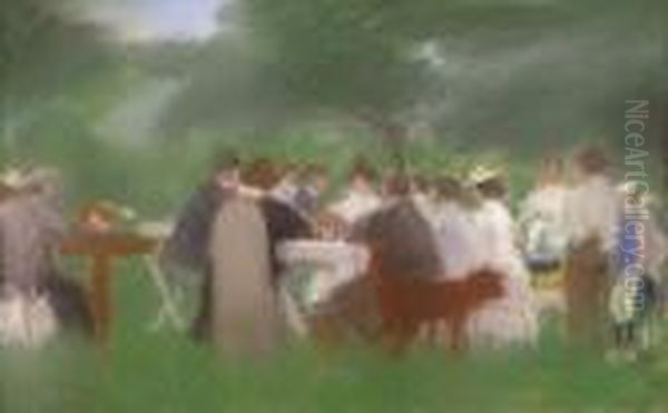 Garden Party Oil Painting by Jozsef Rippl-Ronai