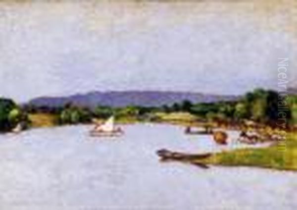 Waterside Landscape (lake Balaton) Oil Painting by Jozsef Rippl-Ronai