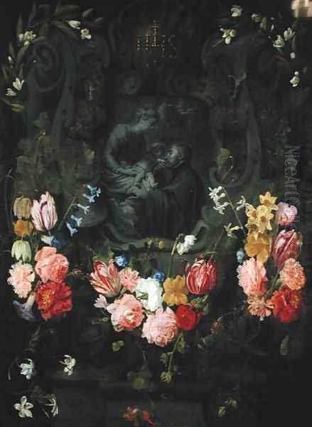 Stone Relief in Flowers Oil Painting by Daniel Seghers