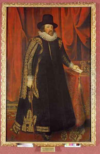 Sir Francis Bacon 1561-1626 Viscount of St. Albans Oil Painting by Paulus Van Somer